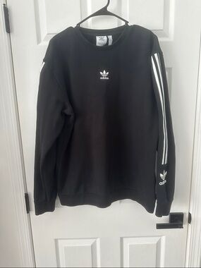 adidas Black Crewneck Sweatshirt with White Trefoil and Stripe Sleeve